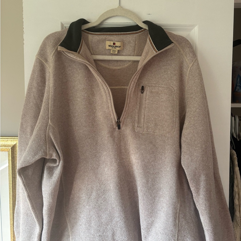 Woolrich Tan Zip Up Sweater with Soft Texture